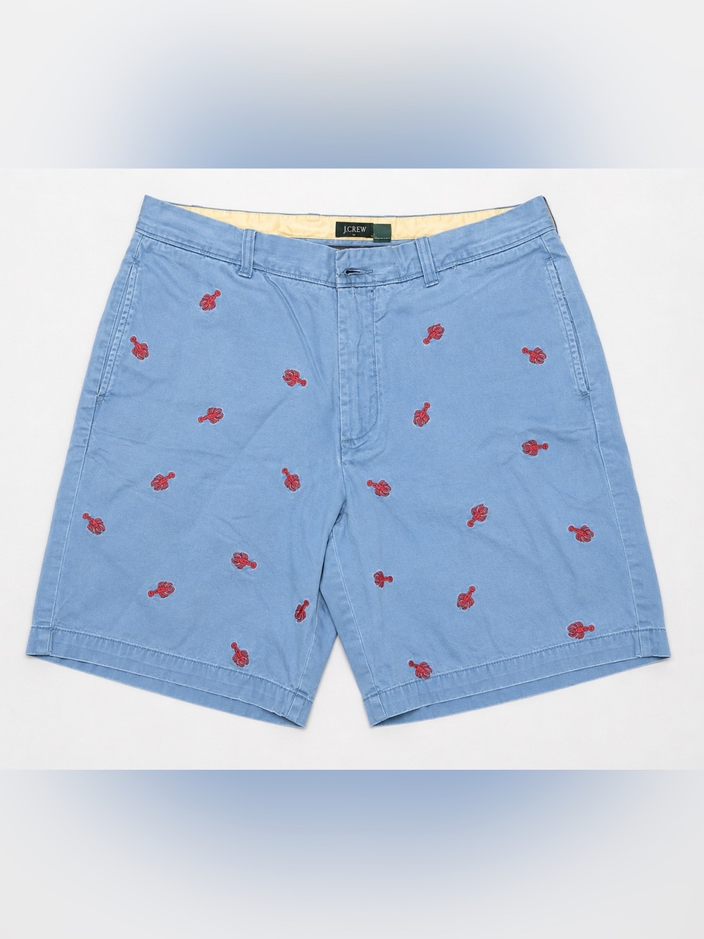 J. Crew Sky Blue Shorts with Red Lobster Embroidery